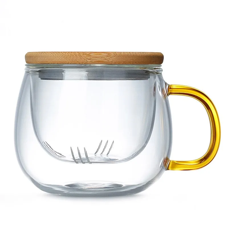 Top quality heat resistant double wall glass coffee tea cup with handle