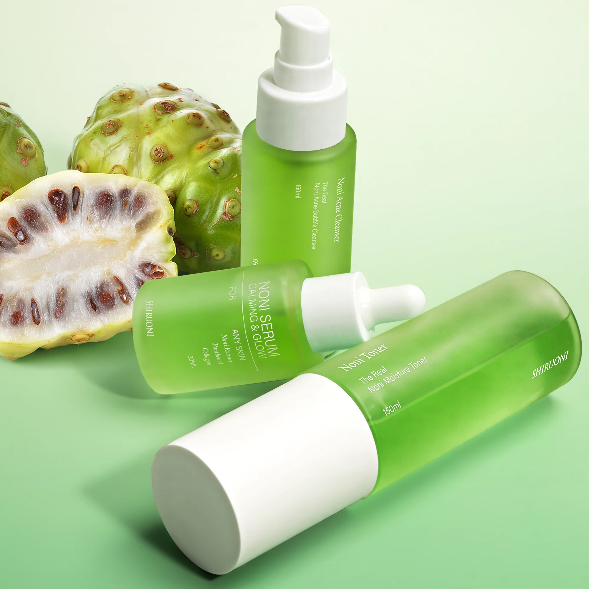 Private Label Noni Skincare Product Kit Vitamin E Boost Nourishing Toner Cleanser Serum Ampoule Moisturizing Noni Skin Care Set