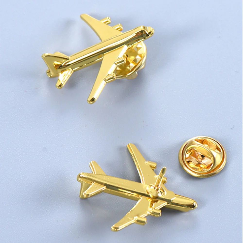 Wholesale Custom Creative Souvenir Metal 3D Airplane Model Safety Pin Brooch Badge