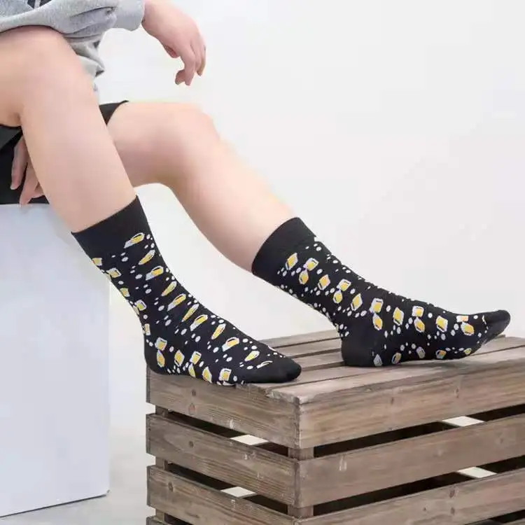 F044 Man socks seafood bird corn burger Zebra Shark illustration cotton socks