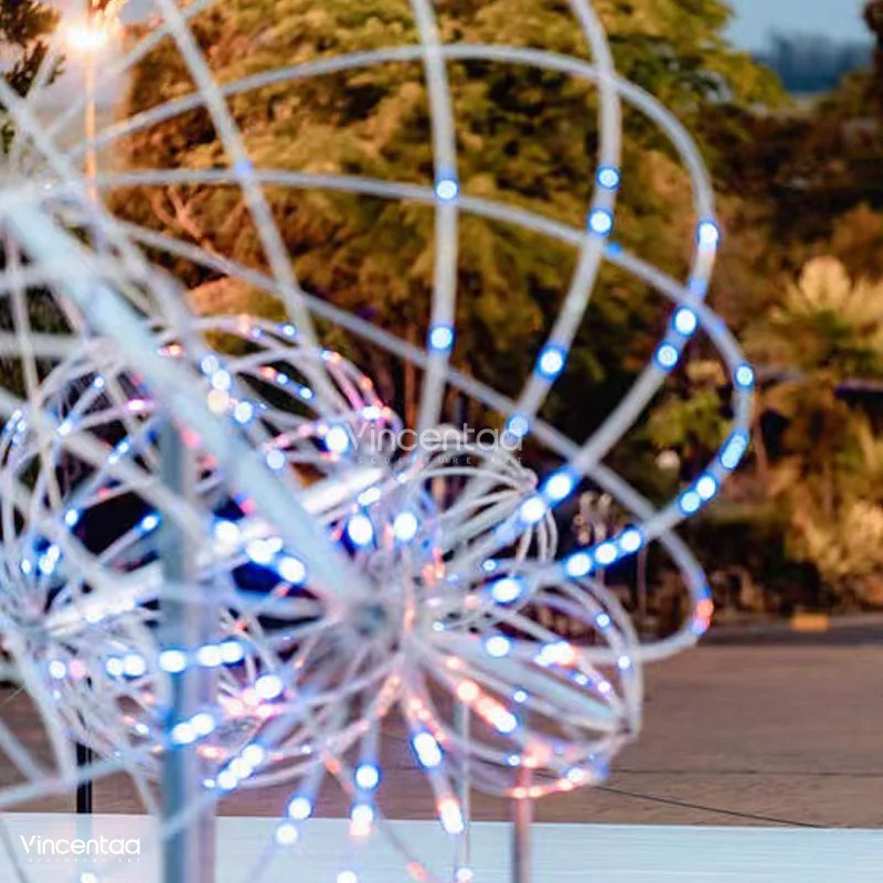 Vincentaa Modern Outdoor Square Hollow Metal Ball Light Interactive Sculpture Pop Art