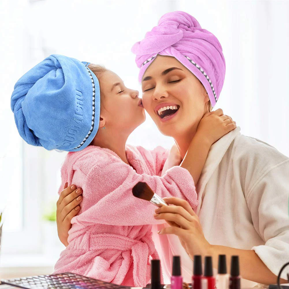 Полотенце для волос из микрофибры, тюрбан для сухих кудрявых волос, шляпа с пуговицами, полотенце для парикмахерской