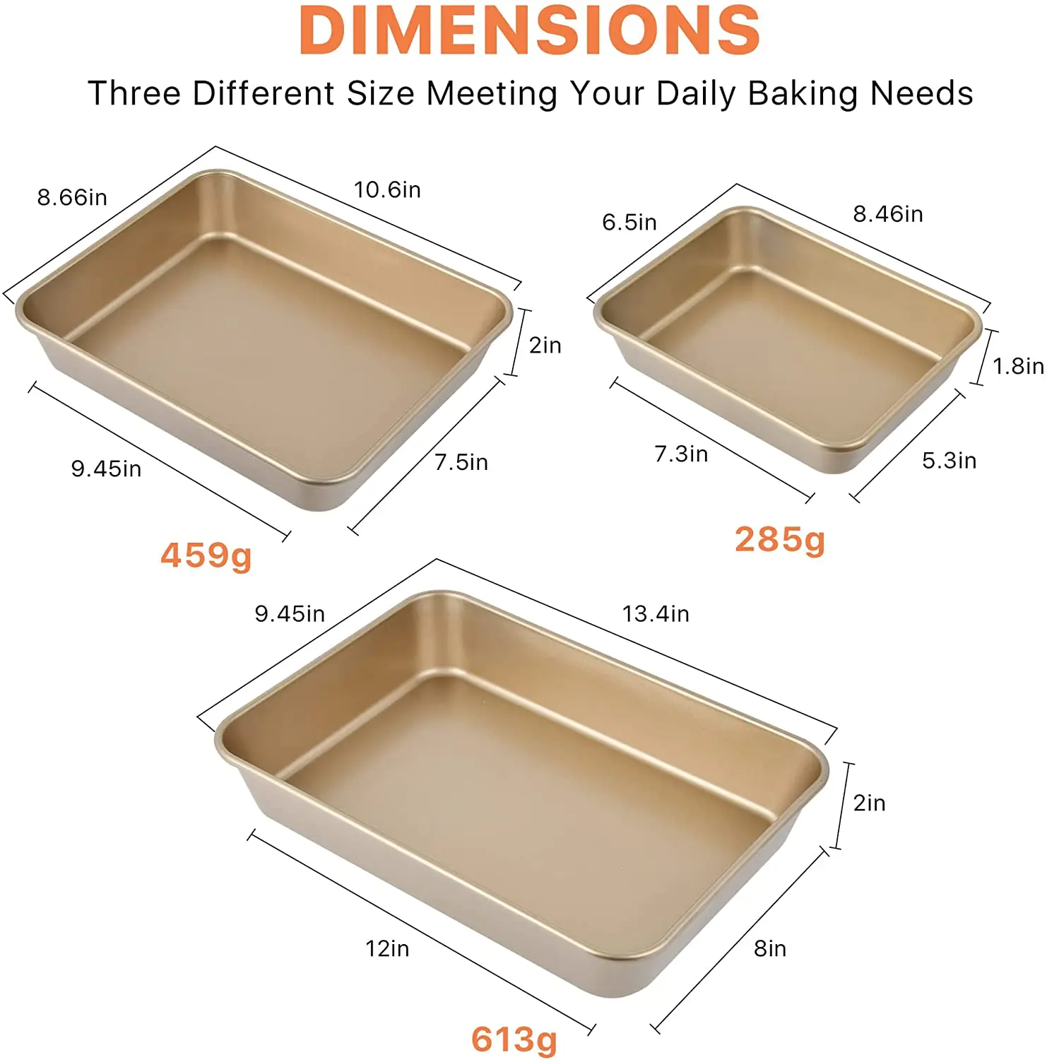 new design pressed aluminum cookware set 3 pcs Square non stick bakeware square oven baking tray