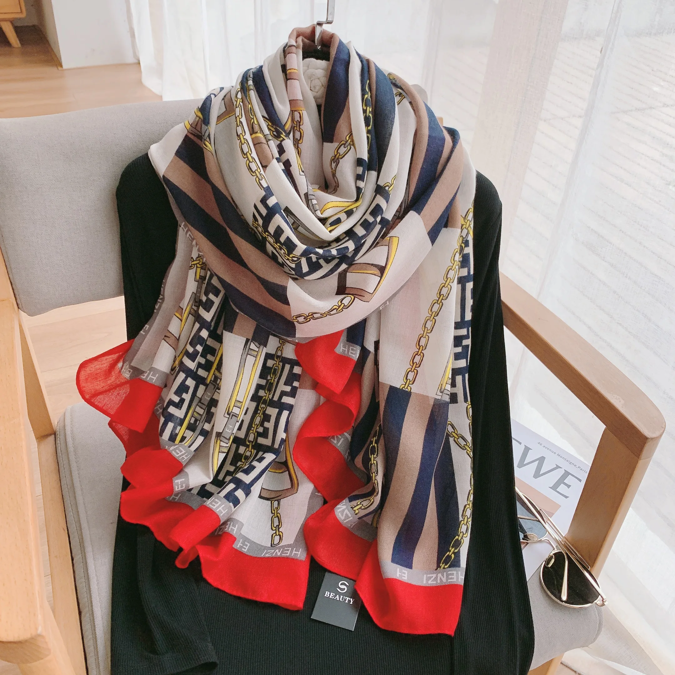 Fashion Stylish Design Long Soft Hemp Scarves Wholesale Printed Ladies Woman Scarf