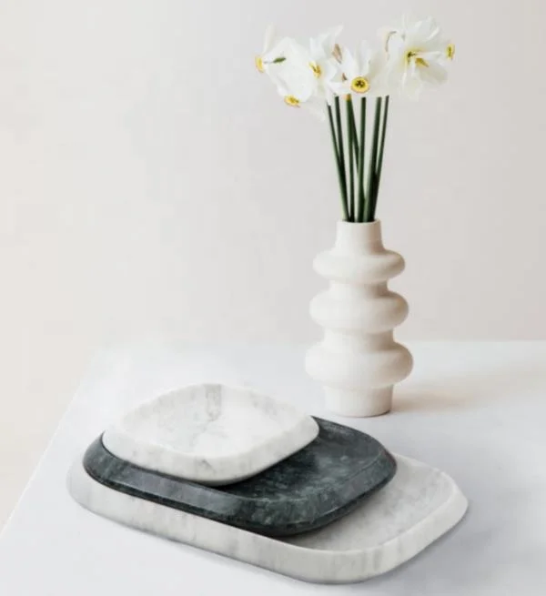 Rectangle Light Grey Natural Marble storage trays modern Minimalist ring jewelry watch display tray