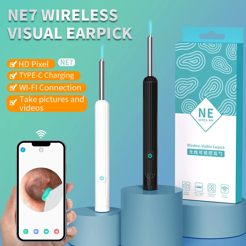 Wireless Wi-fi Visual Ear Cleaner Otoscope Ear Wax Ear Spoon Removal Sticks Endoscope with Camera Tool Kit