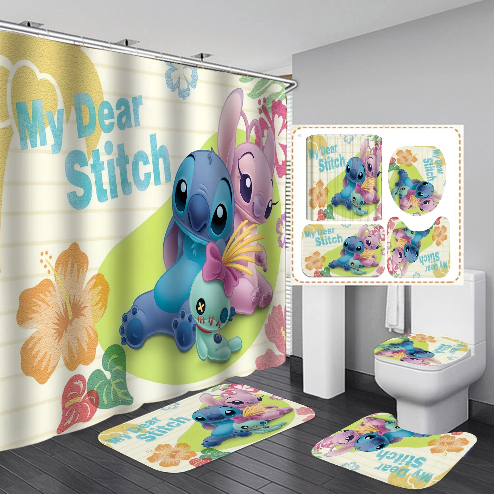 
Shower Curtain Bathroom Sets 4 Pcs Designers Luxury 3d Print Logo Cartoons Curtains 