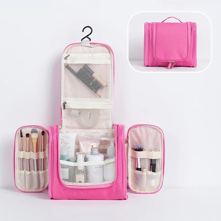 Amazon Wholesale Pure Color Multi Compartment Pockets Oxford Cloth Wash Toiletry Bag Travel Portable For Toothbrush Storage