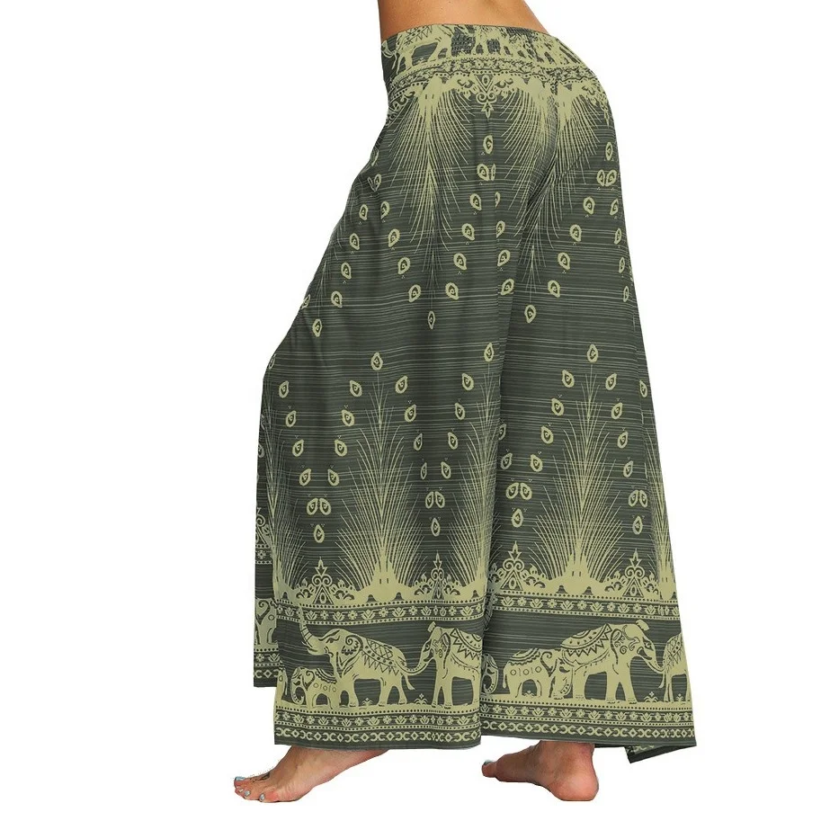 2022 Summer Hot Selling Women Boho Floral Print Pants Women trouser skirt Split Wide Leg Loose Casual Pants For Women