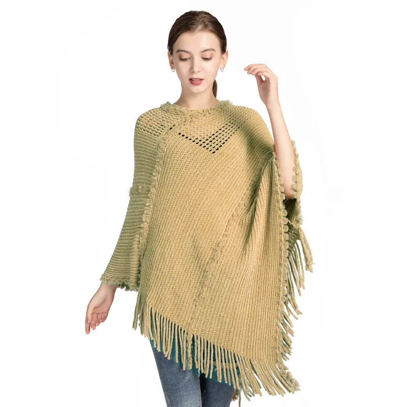 Autumn And Winter Plaid Fringe Ladies Poncho Geometric Design Cashmere Pashmina Shawl Camping