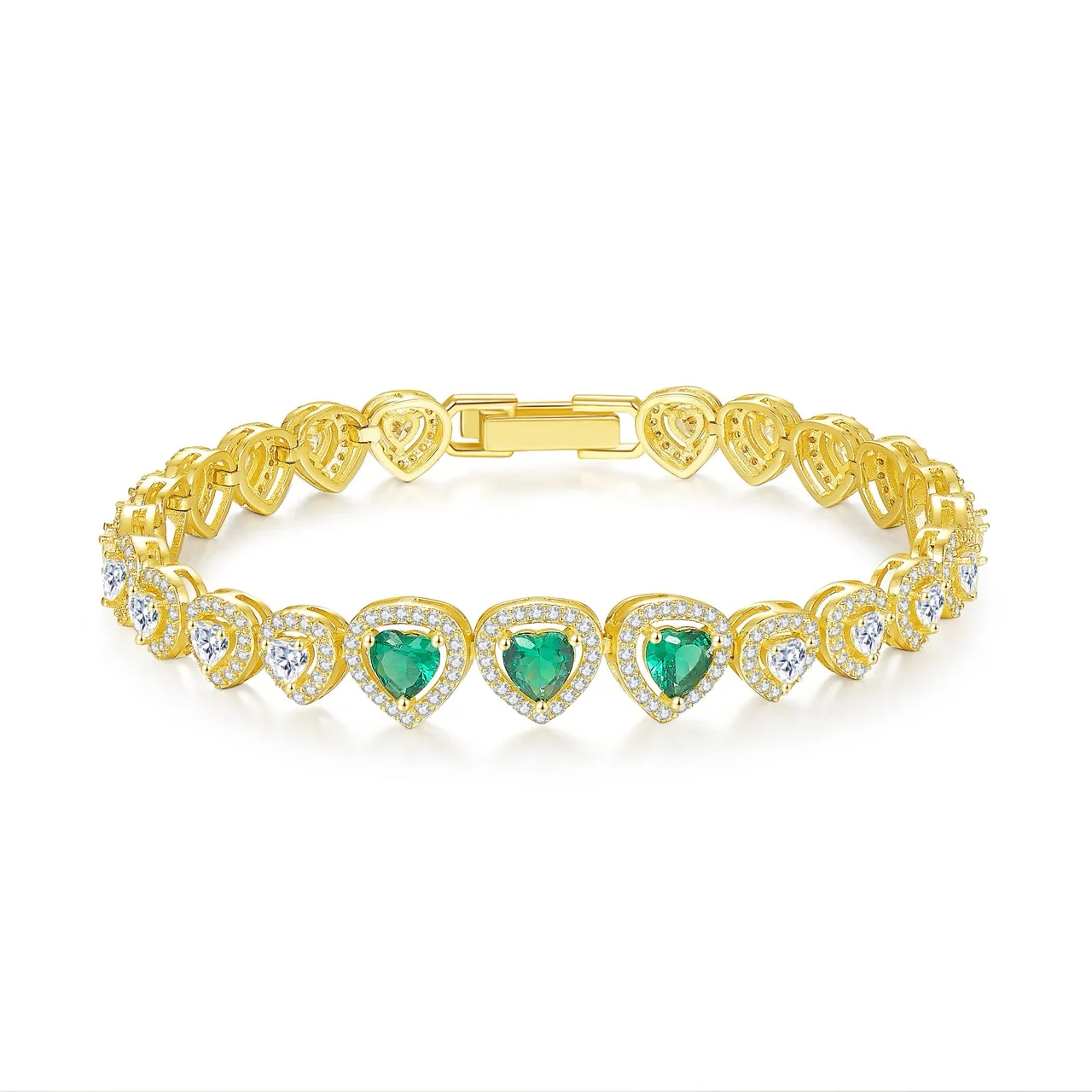 Ladies Customized 14K 18K Gold Plated Zirconia CZ Heart Shaped Women Jewelry Bracelets Chain