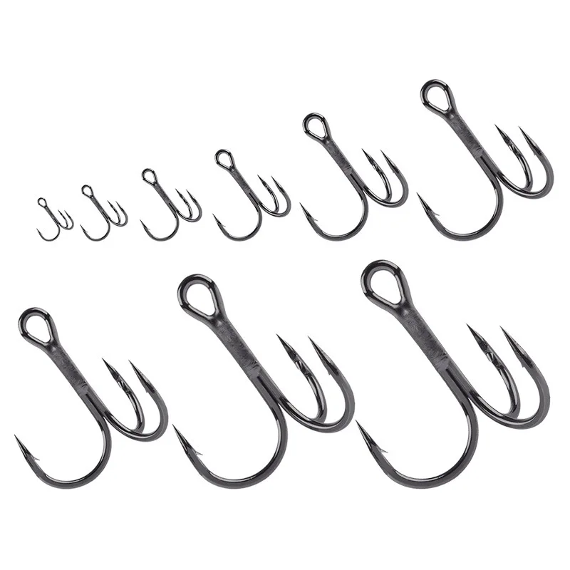 Fishing gear factory wholesale black nickel three anchor hook high carbon steel fishing hook with barb three hook