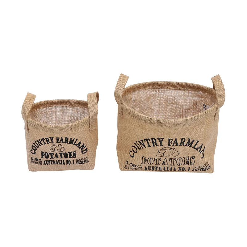 
Custom Logo Rectangle Portable Foldable Baby Toys organizer Jute Storage Box 