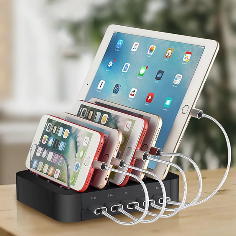 Ksentry 5-разъемное зарядное usb-устройство для Мульти USB зарядная станция настольная подставка Зарядное устройство Док-станция телефона деревянная