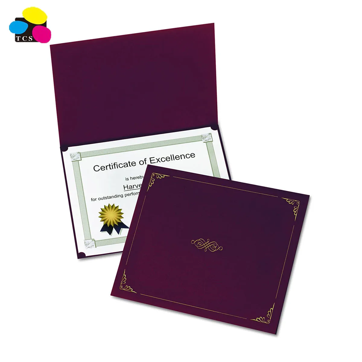 Cheap gold-foil embossed covers with a linen finish 30% recycled fiber Burgundy Letter Size 30pcs/box Paper Certificate Holders