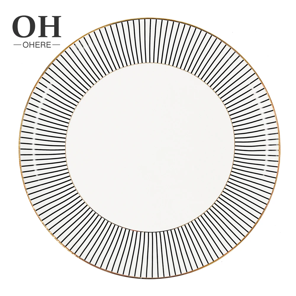 Luxury Charger Plate Golden Lines design Restaurant Festival On-glazed Ceramic Flatware Sets Wedding Elegant Dinner Dishes