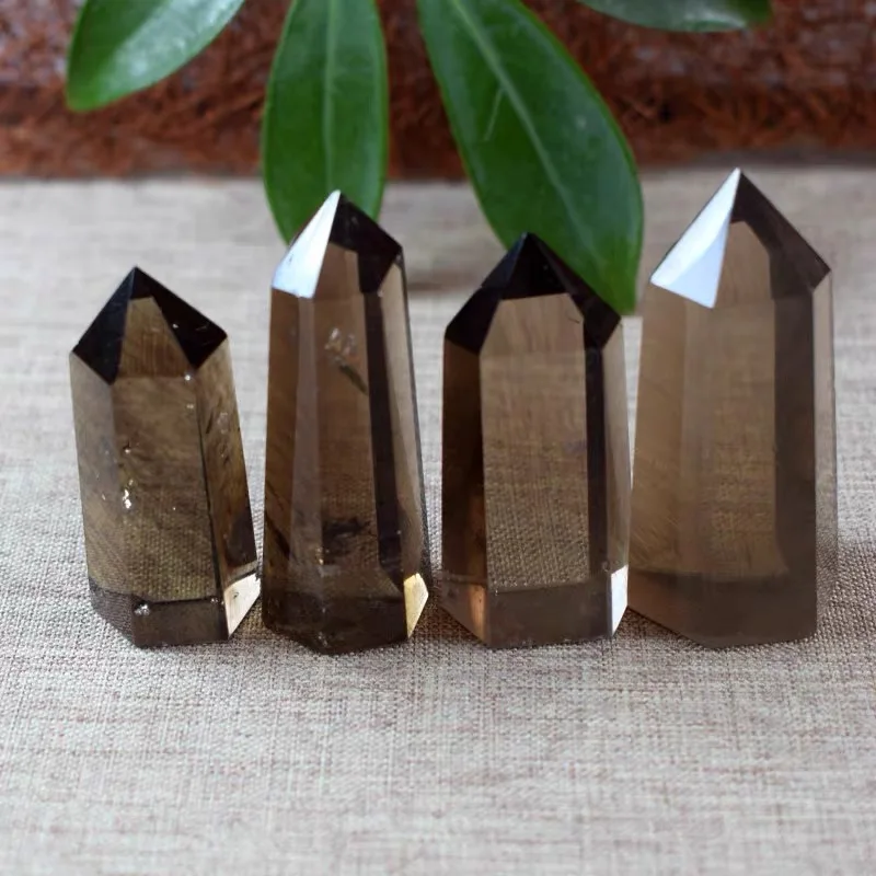 Wholesale natural tea healing crystal wand polishing crystal crafts Smoky quartz point for fengshui decoration
