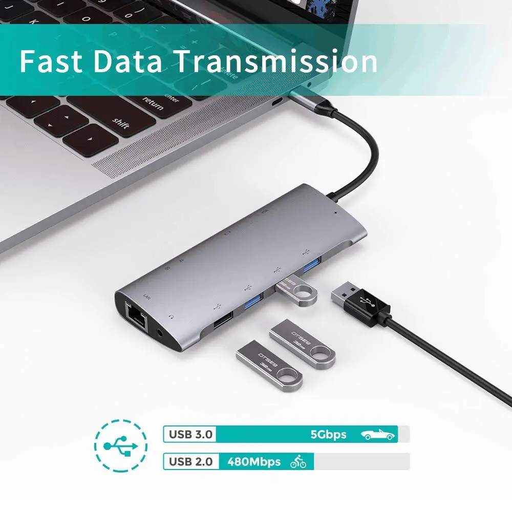 Адаптер Raycue 11 в 1 Type C с Ethernet для MacBook Pro