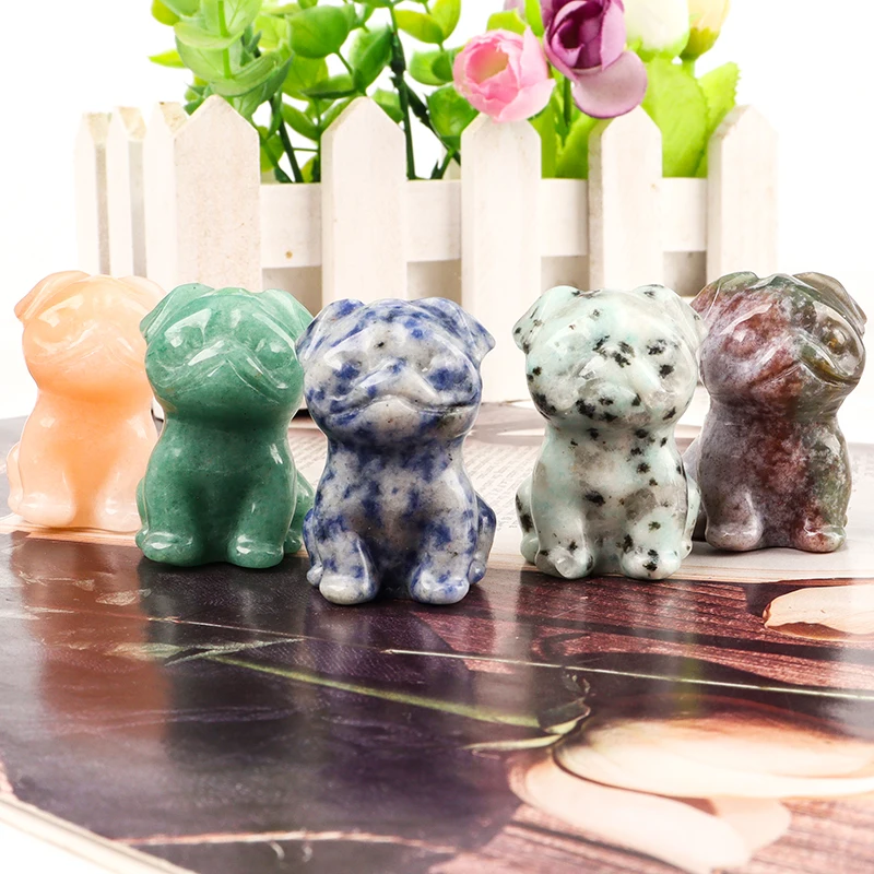 Hand-Carved Natural Yellow Jade Dog Figurine Gemstone Healing Crystals Pocket Stones Nautical Style Collectibles Room Decor