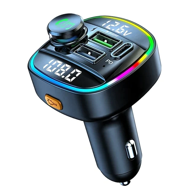 C22 Car Wireless 5.0 Fm Transmitter Qc3.0 PD20W Charger Fast Charging Mp3 Player For Car New Dual Display Voltage Detection