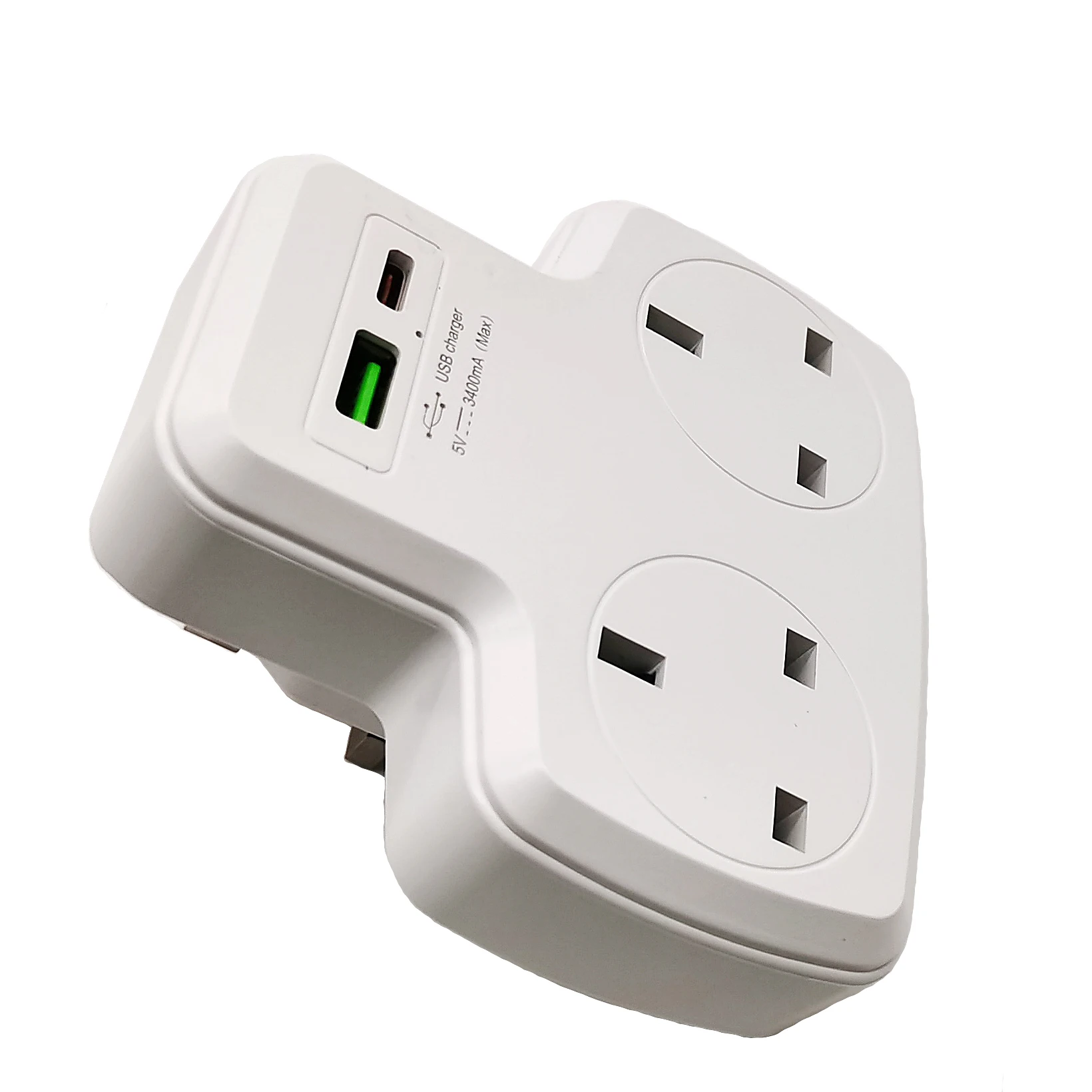 Multi Plug 2 UK AC Socker Outlet Wide Space Extender Electrical Outlet with 2 USB Type C PD Wall Charger