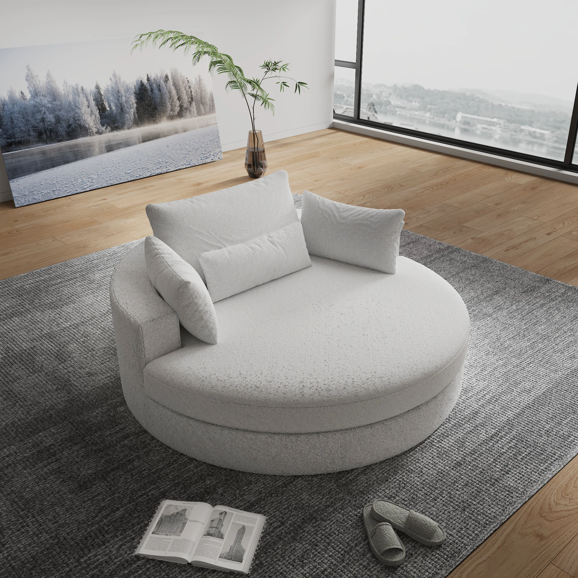140cm Diameter Round Sofa Chair Luxury Compressed Sofa  Filling 5 Layer Foam Design Comfortable Round Sofa with Throw Pillows