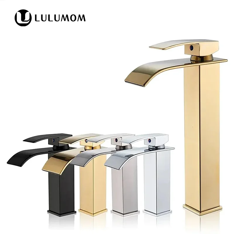 LULUMOM Origin Factory Modern Gold Waterfall Basin Faucet Stainless Steel Bathroom Faucets Sinks Mixer Tap Torneira Banheiro
