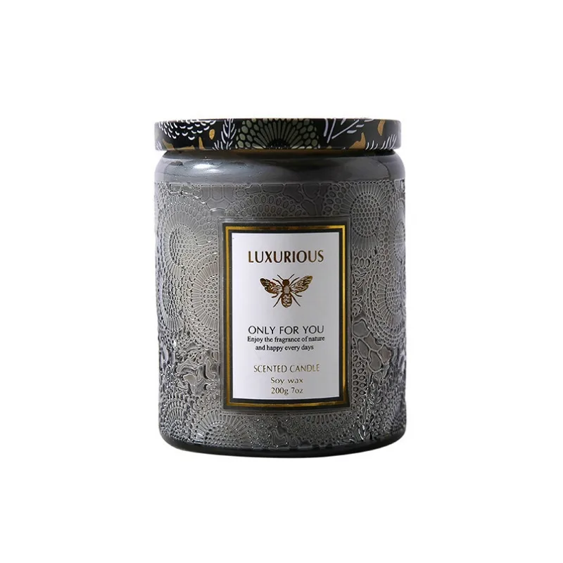 Scented Candle Soybean Wax Embossed Glass Cup Plant Essential Oil Lasting Birthday Gift for Girlfriends