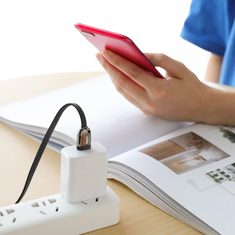 HOCO Hot Sale U74 Zinc Alloy Flat USB 2.0 Male Micro Braided Charging Data Cable for Android Phone