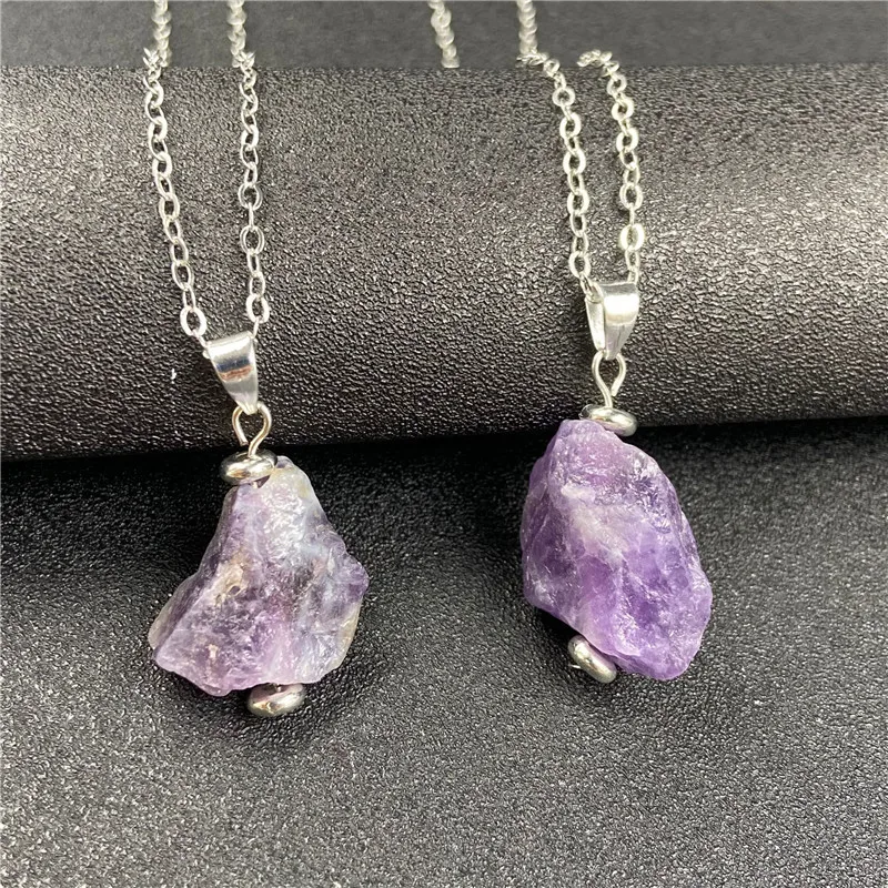 Amethyst Stone Pendant Necklace,Irregular Quartz Stone Pendant Crystal Gemstone Necklace,Clothes Chain Necklace for Women