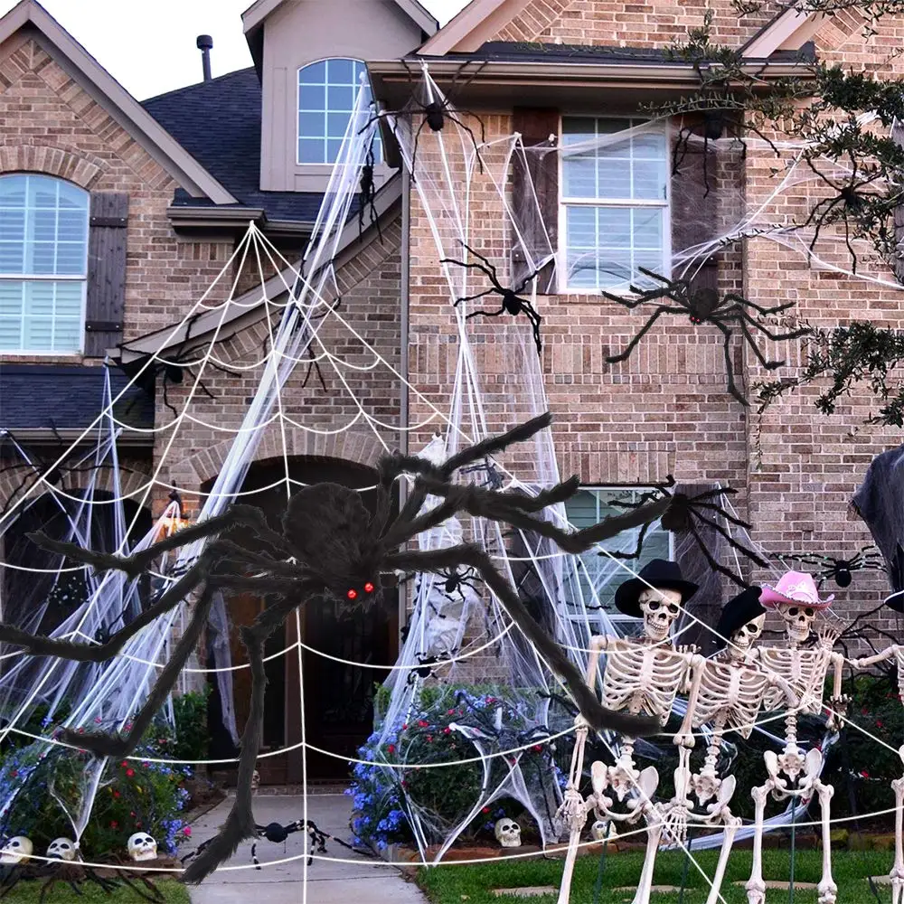 JOYEN Wholesale Spider with Triangular Huge Spider Web for Indoor Outdoor Halloween Decorations Yard Home