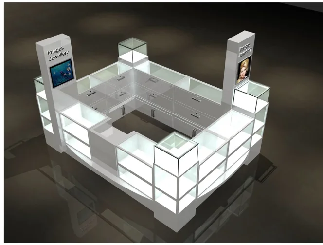 Luxury MDF glass jewelry display showcase/cabinet for jewelry shop interior design