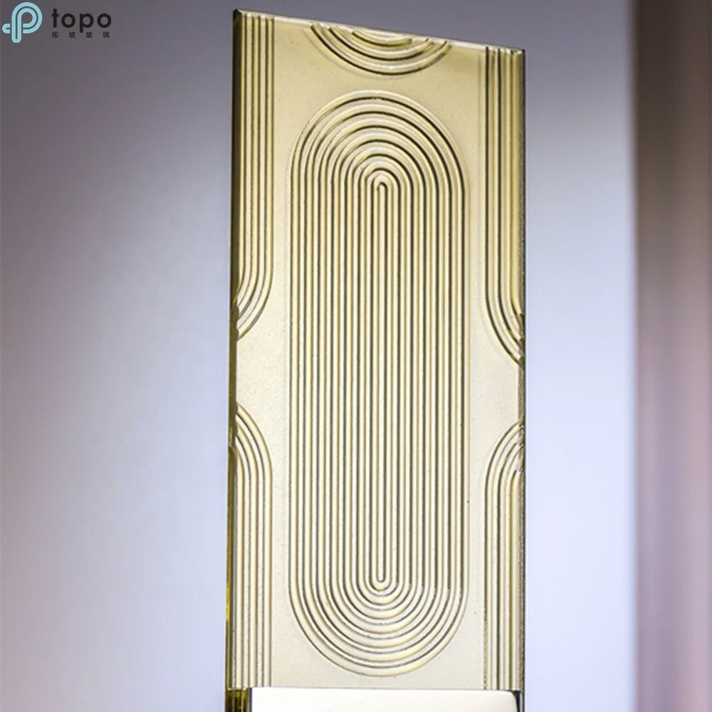 
6mm Golden Yellow Fusing Embossed Patterned Rolled Art Decor Glass for Bathroom (MR-SJ-2001) 