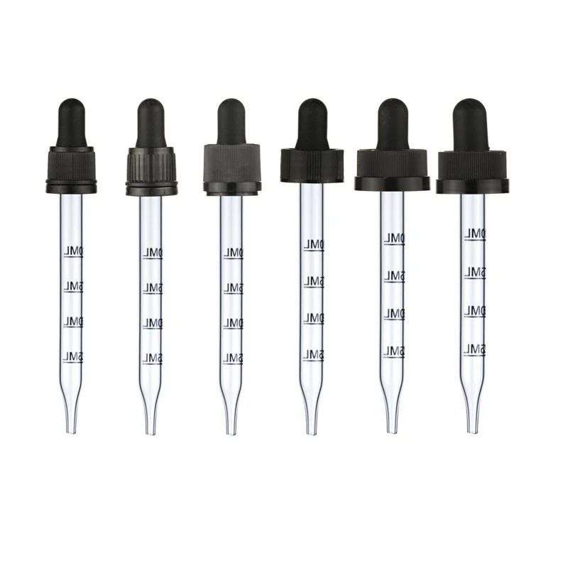 LANJING New Products 20/410 Caliber Universal 1ml Glass Dropper With Plasticil Dropper White Rubber Head Pipette With Glass Tube
