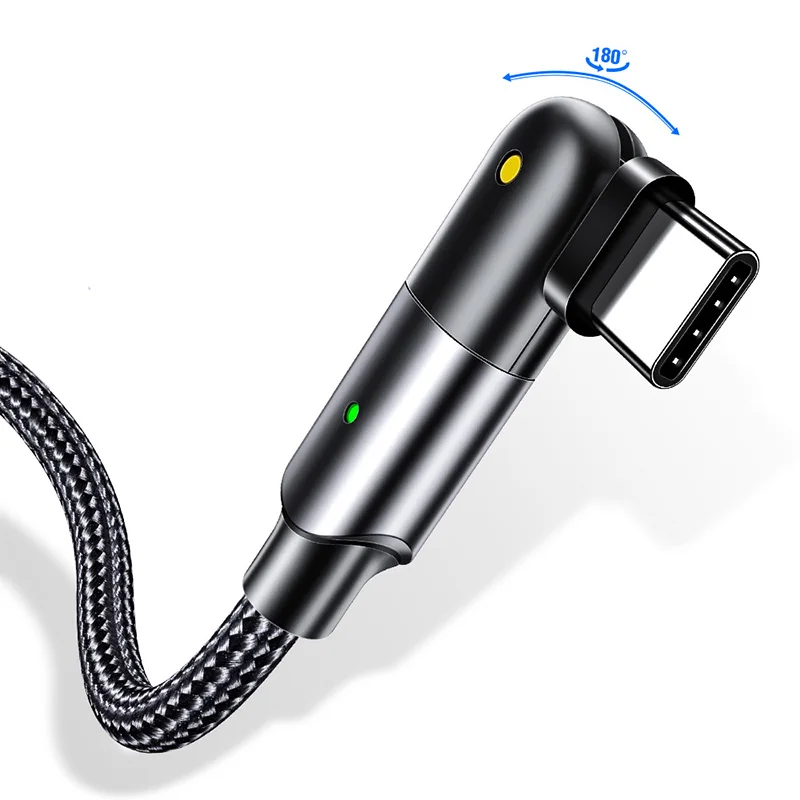 Нейлоновый кабель для быстрой зарядки PD 100 Вт Type C на Type C 5A, USB-кабель для передачи данных с вращением на 180 градусов для Samsung, Xiaomi, Macbook