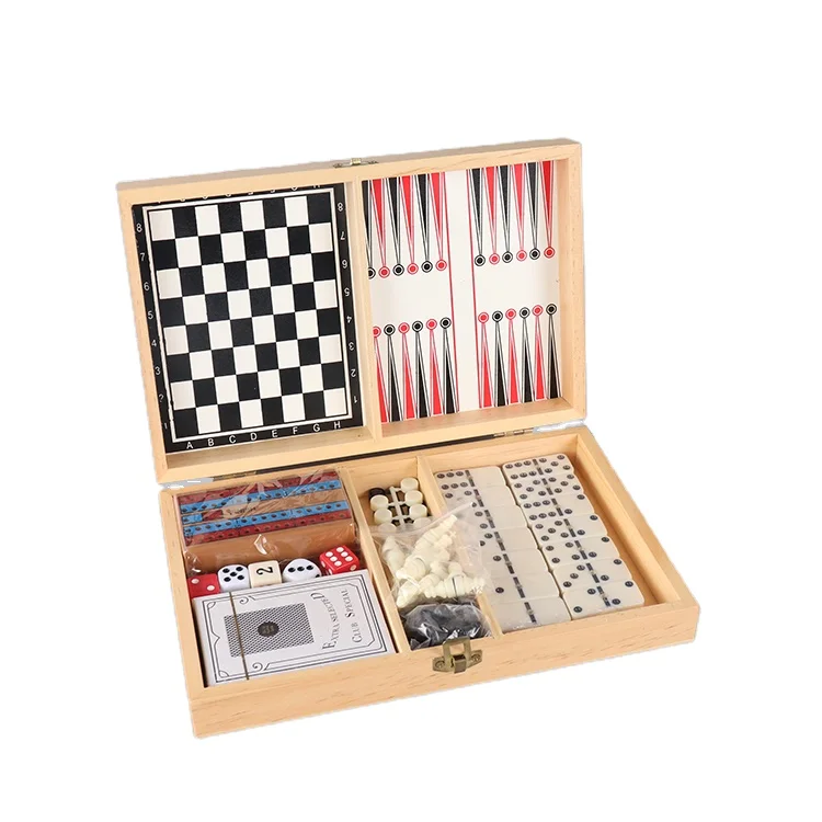 Factory Professional 5 in 1 Multi function chess set wooden luxury chess gift for kids