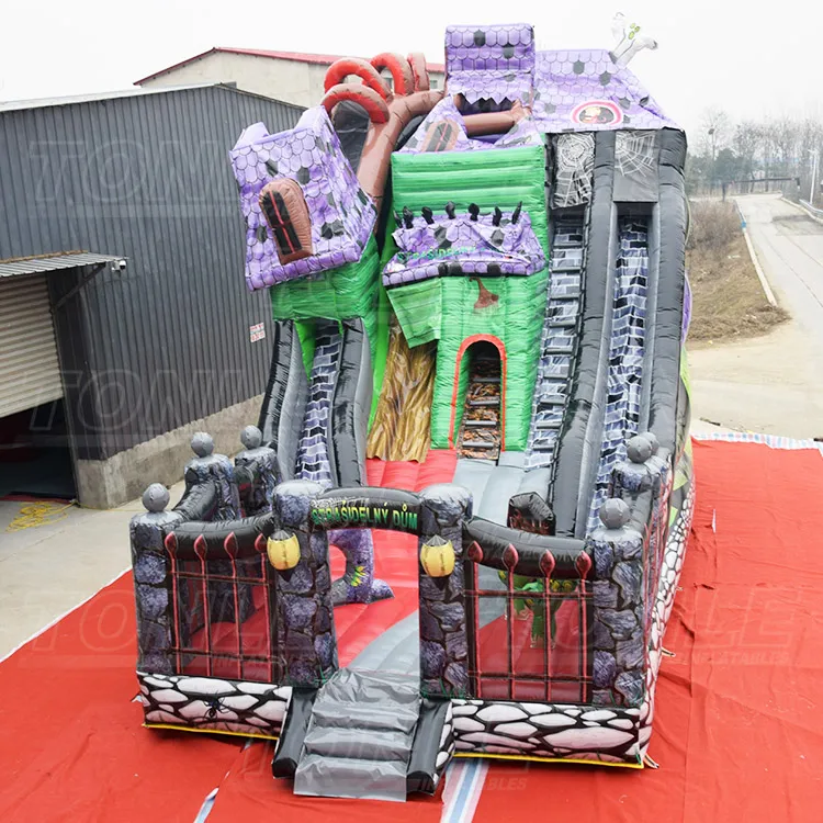 Halloween spook haunted house inflatable slide spooky mansion design inflatable large slide for sale