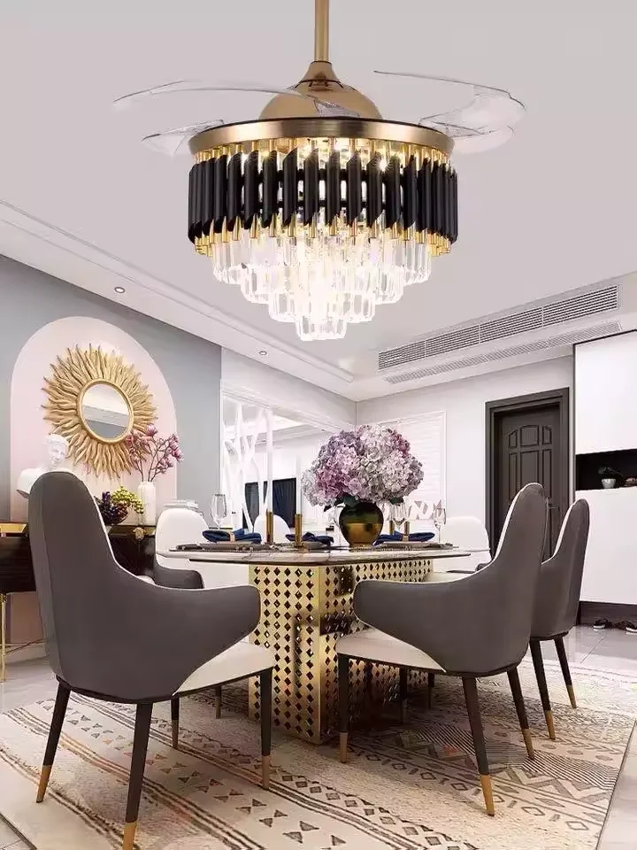 modern Led smart Ceiling lamp with Fan chandelier  living room Decorative Remote Control light crystal fan led ceiling fans