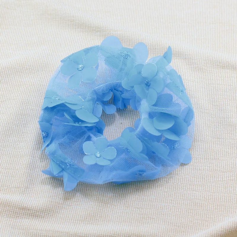 wholesale fashion butterfly elastic hair tie custom organza lace fabric hair scrunchies