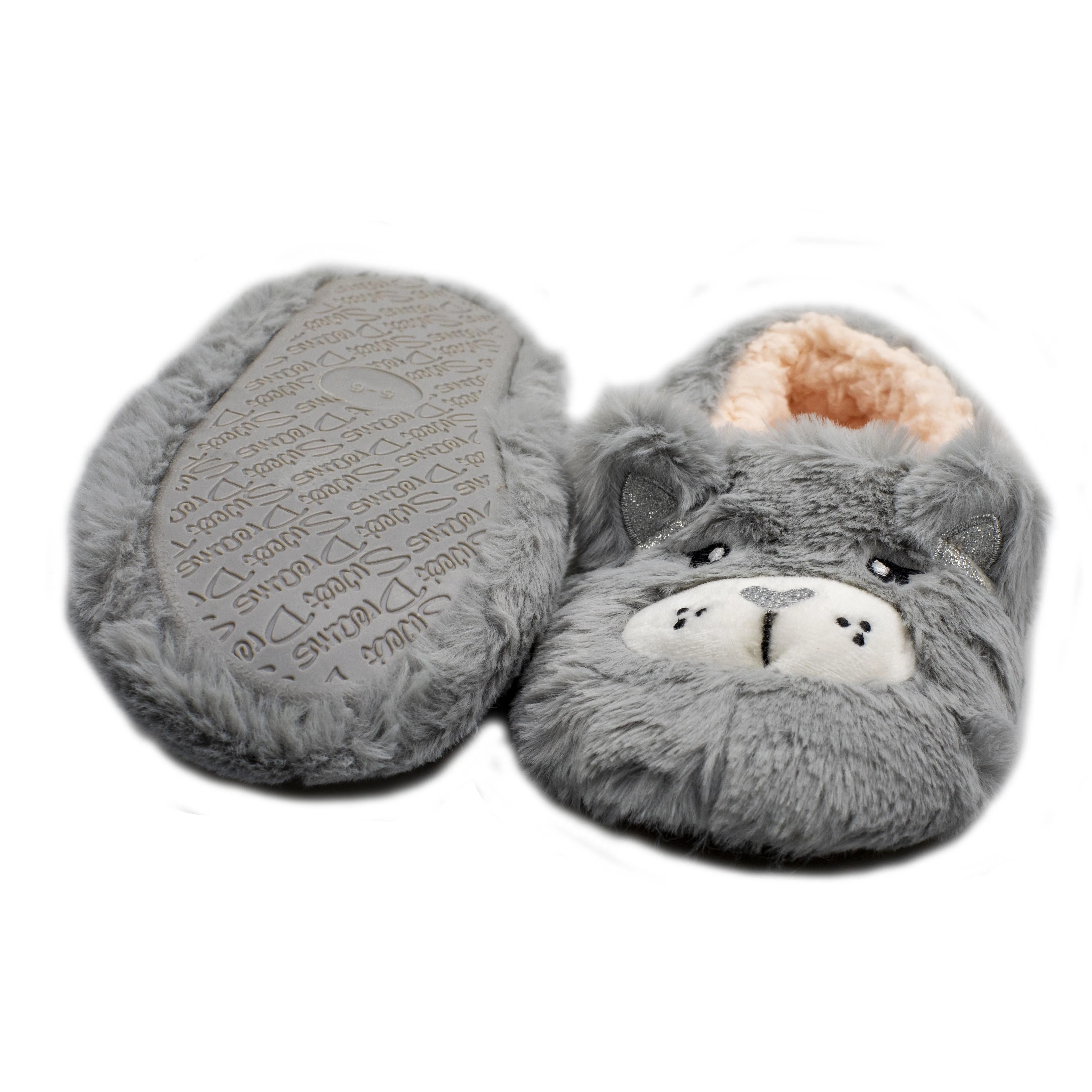 
Cute Embroidery Animal Pink Furry Kids Fur Slippers Winter 