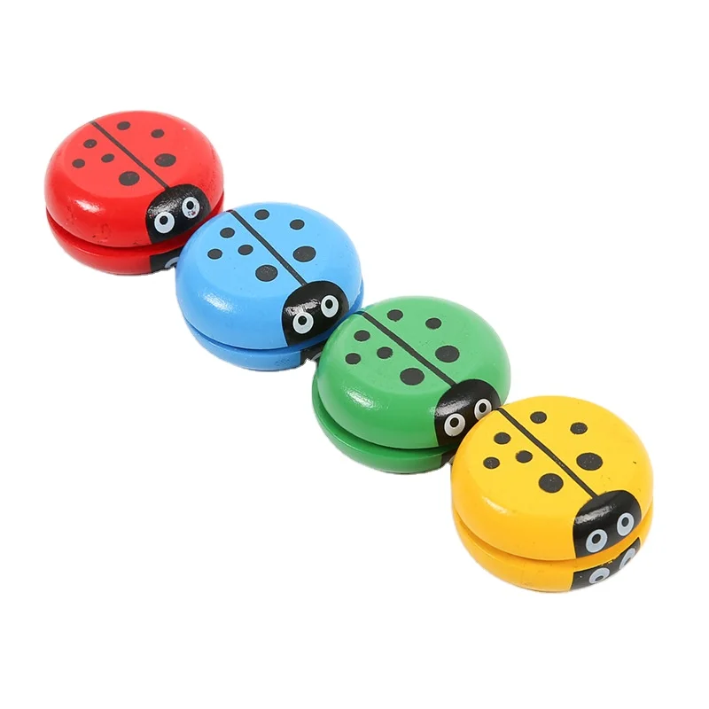 Ladybug Toys Kids Creative Yo Yo Toys Professional Color Wooden Single Bearing Rotation Balls Children Educational Toys
