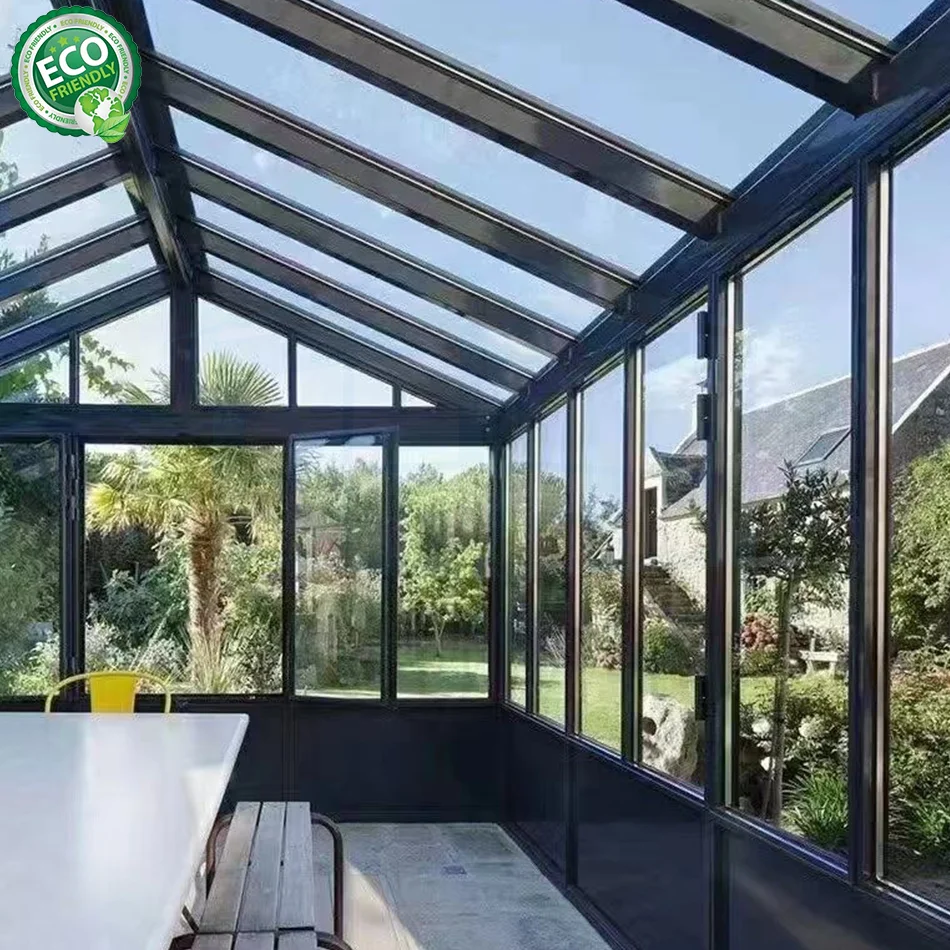 Free Standing Sunroom Customizable Waterproof Triangle Aluminum All Season Gable Glass House