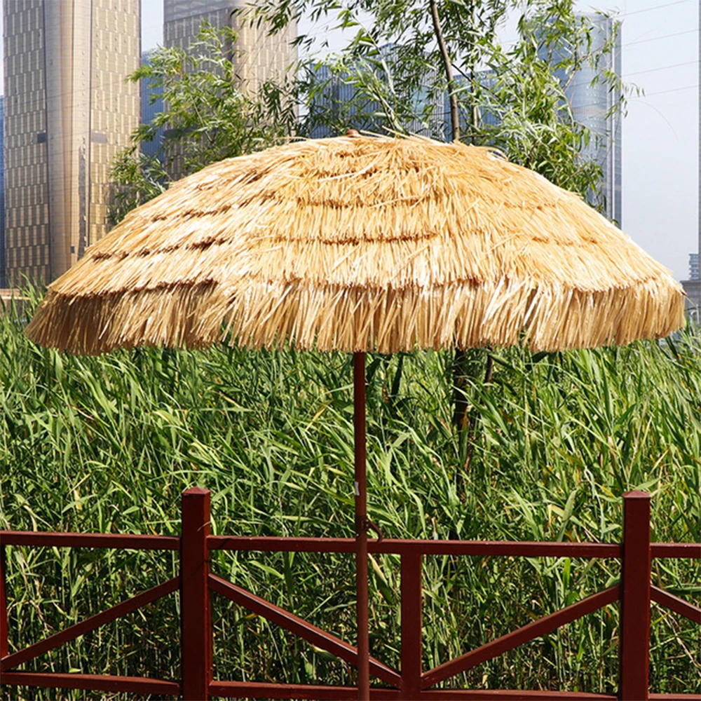 18m Straw Umbrellas Parasols pp Straw Sun,shade Beach Umbrellas Wood Grain Tiki Umbrellas with Tilt/