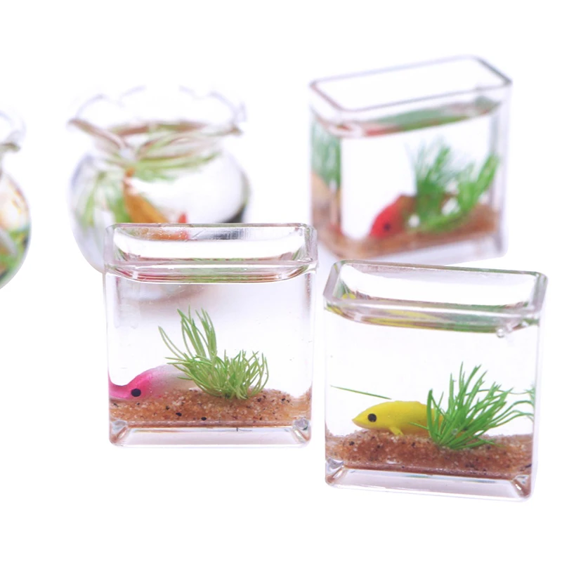 1Pc 1:12 Dollhouse Miniature Fish Tank Simulation Aquarium Home Decor Toy Doll House Accessories