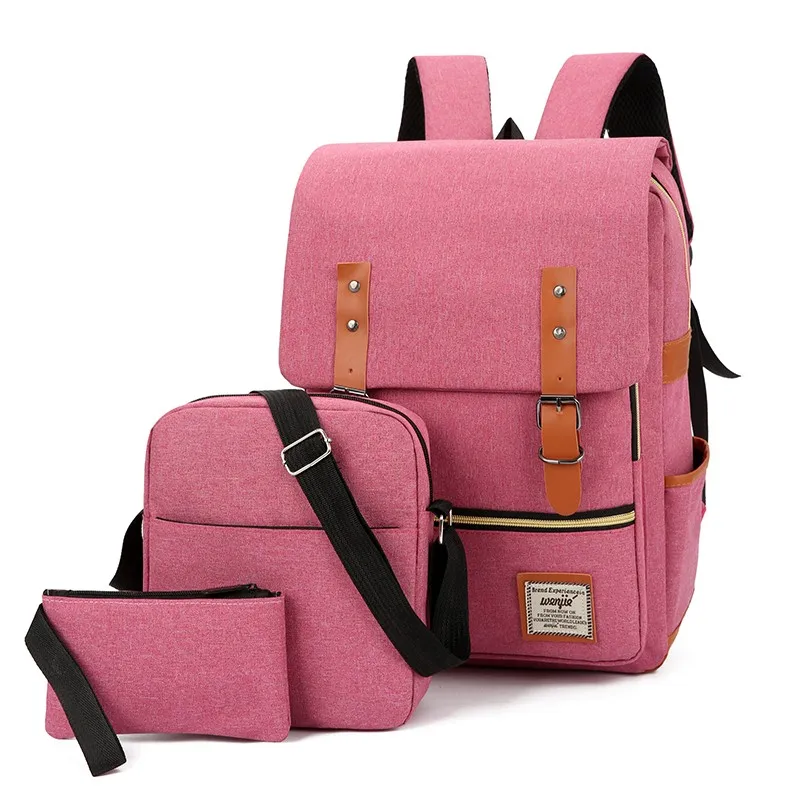 Wholesale Customization Korean Cute Canvas Double Backpack Set 3 in 1