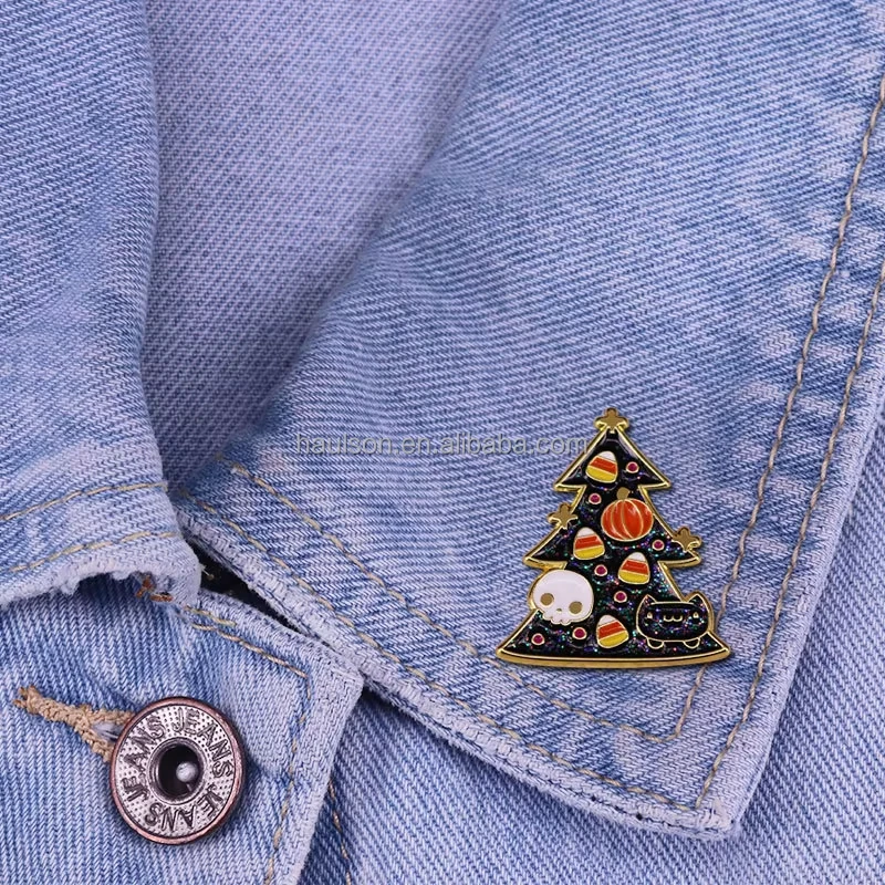 Custom Enamel Pins Christmas Tree Sweater Lapel Cat Biscuits Brooch Unique Christmas Decoration New Year Badge Gift for Children