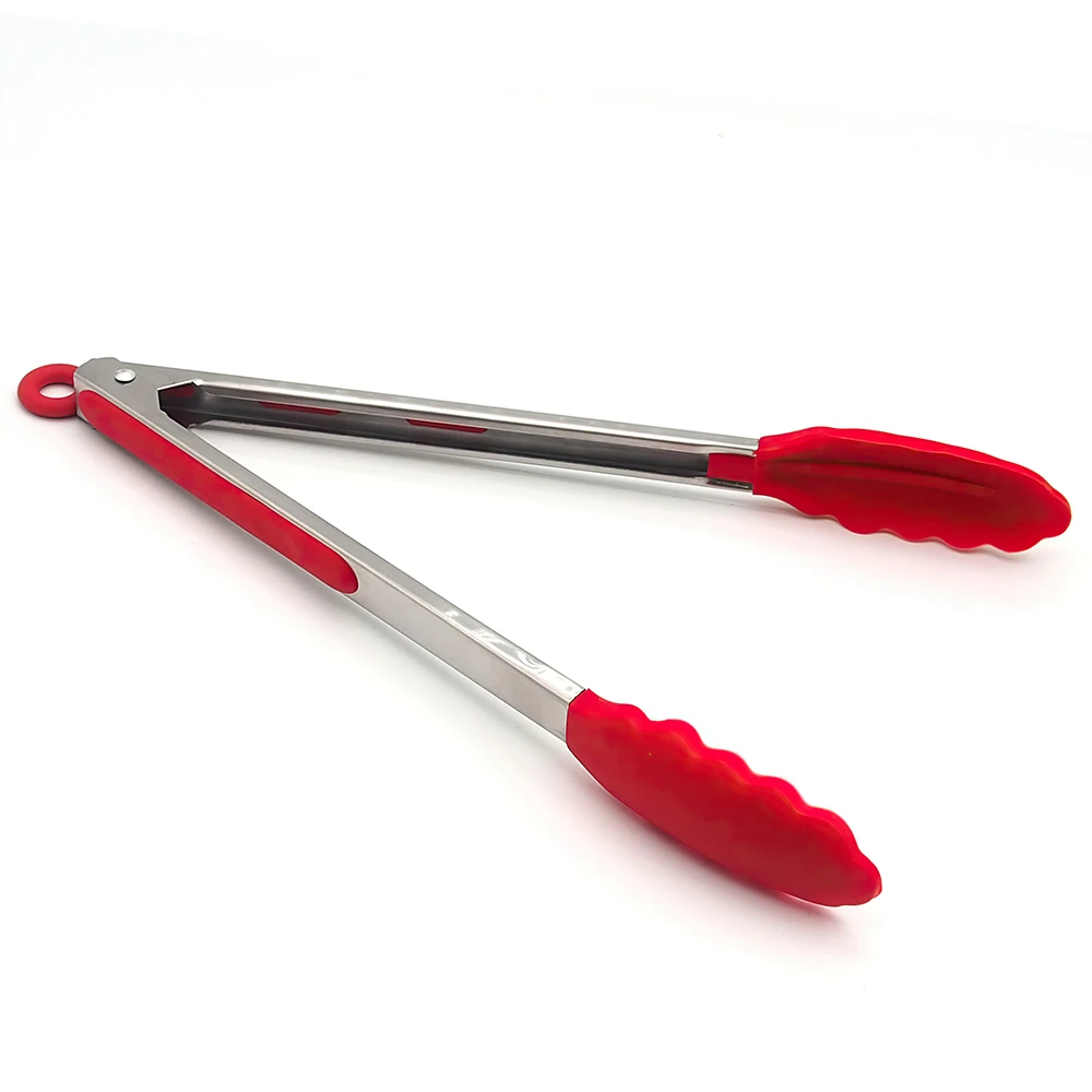 Wholesale dishwasher safe kitchen tongs with silicone grips on handles stainless steel silicone food tongs set