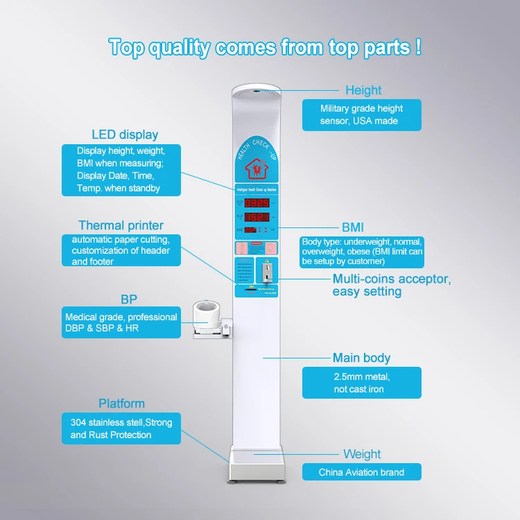 Large and powerful manufacturers Height and weight machine/coin operated electronic body scale