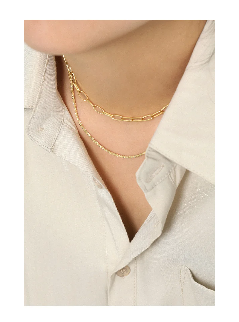 VIANRLA  925 Sterling Silver Sparkle Glitter Margarita Twisted Rock Chain 2.00mm Shiny Chain Necklace