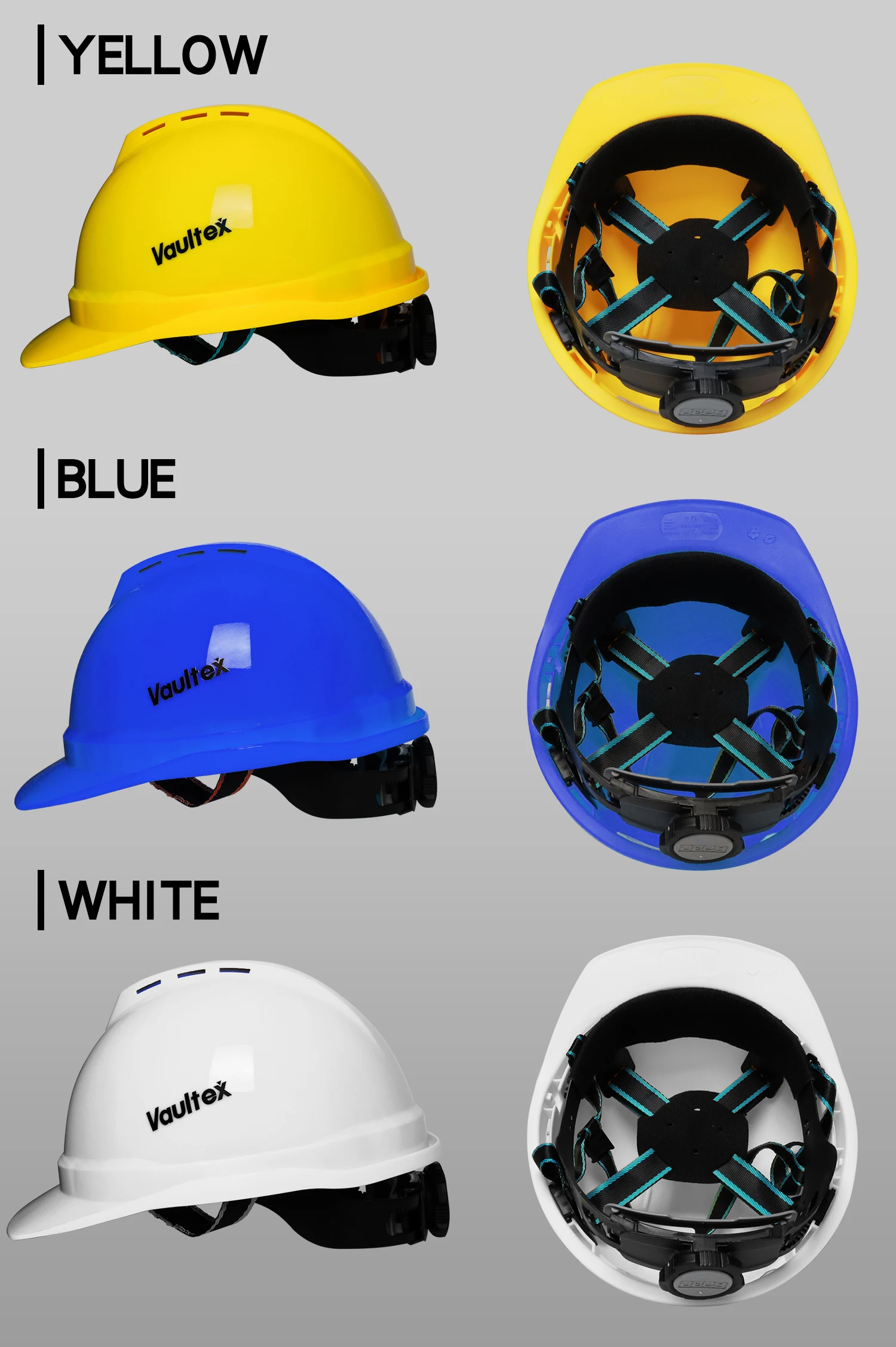 Vaultex HDPE Work Engineering Construction Helmet Industrial Protective Hard Hats V-Shape Adjustable Safety Helmet